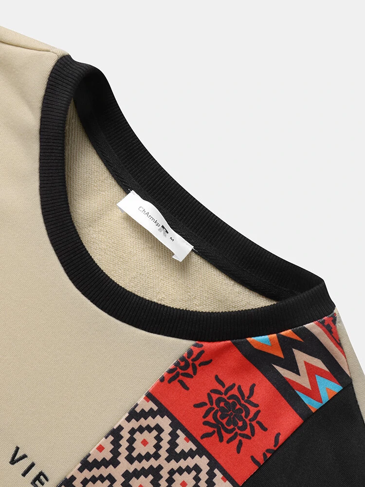 (image for) ChArmkpR Mens Ethnic Pattern Patchwork Long Sleeve Crew Neck Sweatshirts